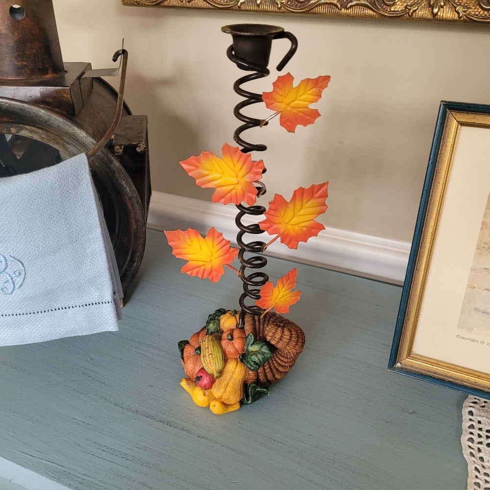 Autumn Leaf Spiral Candle Holder with Harvest Base